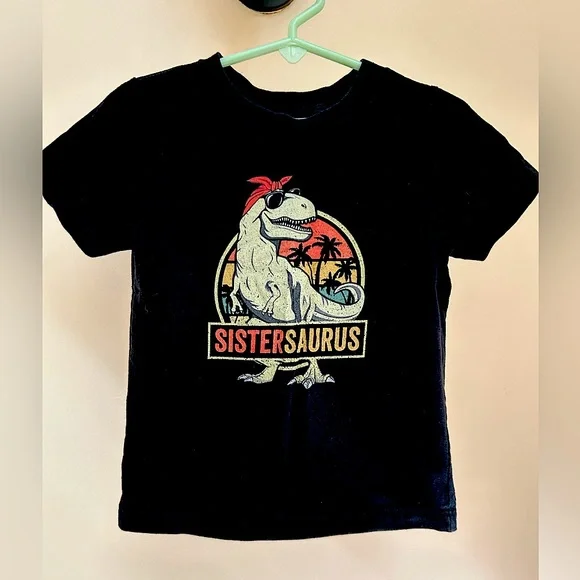 Sistersaurus Dino Graphic Tee | Girls Size 2T | Sibling Tee | Black - Picture 1 of 2